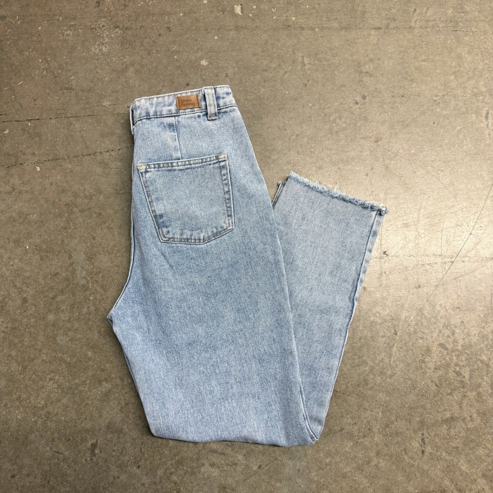 Simple Society Womens‎ High Waisted Button Fly Raw Hem Jeans Light Wash 26